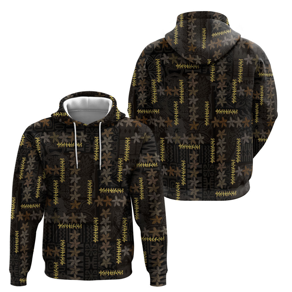 Hawaii Brown Plumeria Lei Black Hoodie Frangipani Floral Heritage Art LT01 - Polynesian Pride