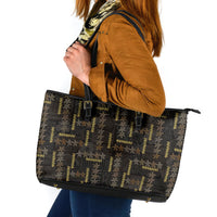 Hawaii Brown Plumeria Lei Black Leather Tote Bag Frangipani Floral Heritage Art LT01 Black - Polynesian Pride