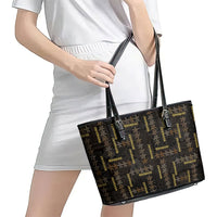 Hawaii Brown Plumeria Lei Black Leather Tote Bag Frangipani Floral Heritage Art LT01 - Polynesian Pride