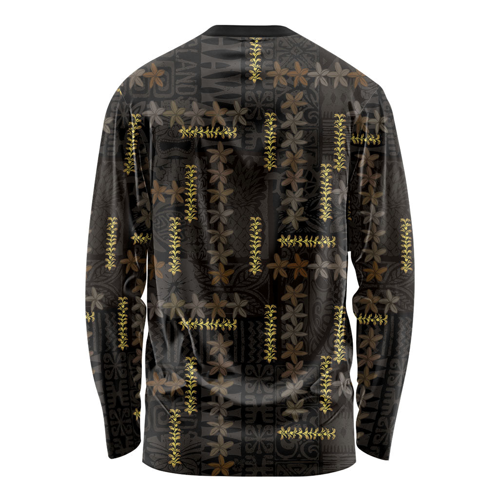Hawaii Brown Plumeria Lei Black Long Sleeve Shirt Frangipani Floral Heritage Art LT01 - Polynesian Pride
