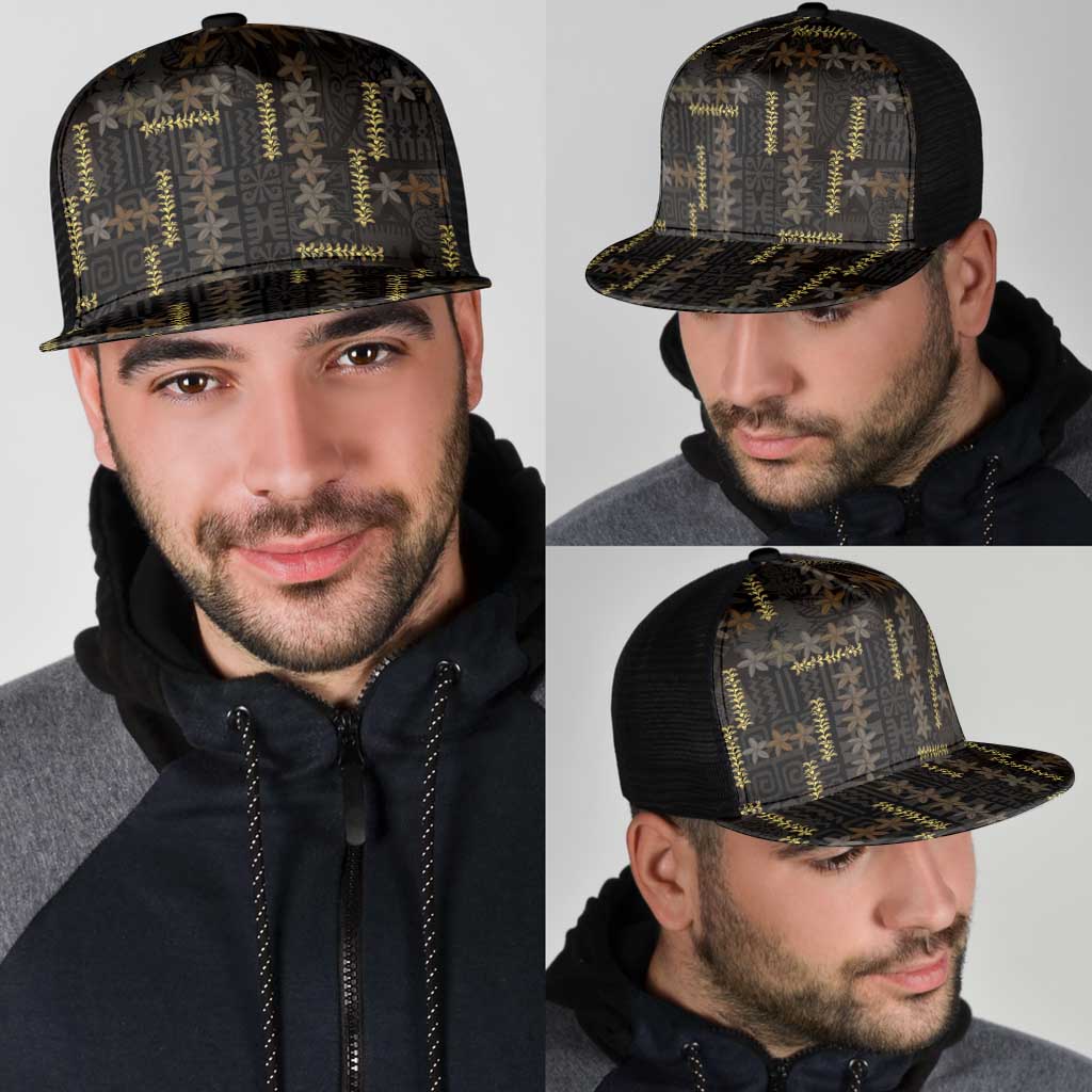 Hawaii Brown Plumeria Lei Black Mesh Trucker Cap Frangipani Floral Heritage Art