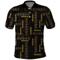 Hawaii Brown Plumeria Lei Black Polo Shirt Frangipani Floral Heritage Art LT01 Black - Polynesian Pride