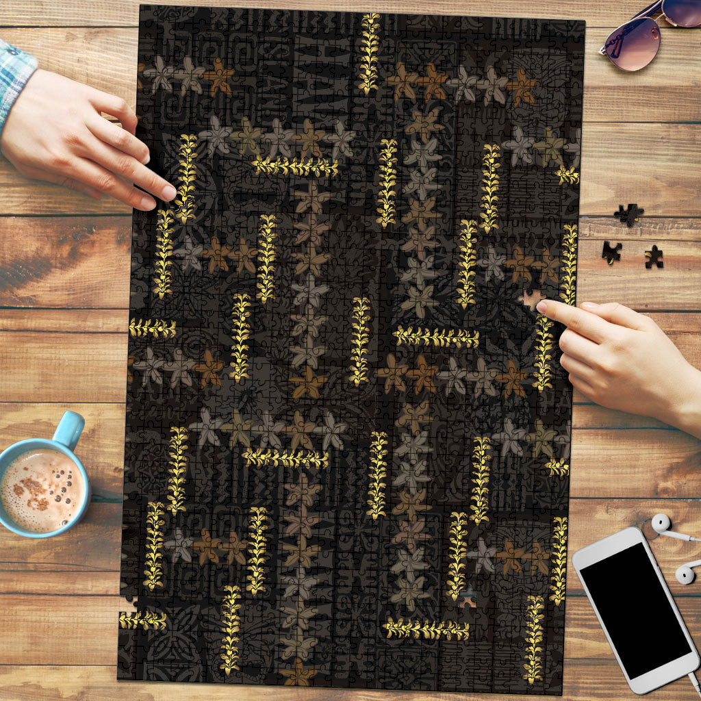 Hawaii Brown Plumeria Lei Black Puzzle Frangipani Floral Heritage Art LT01 Black - Polynesian Pride
