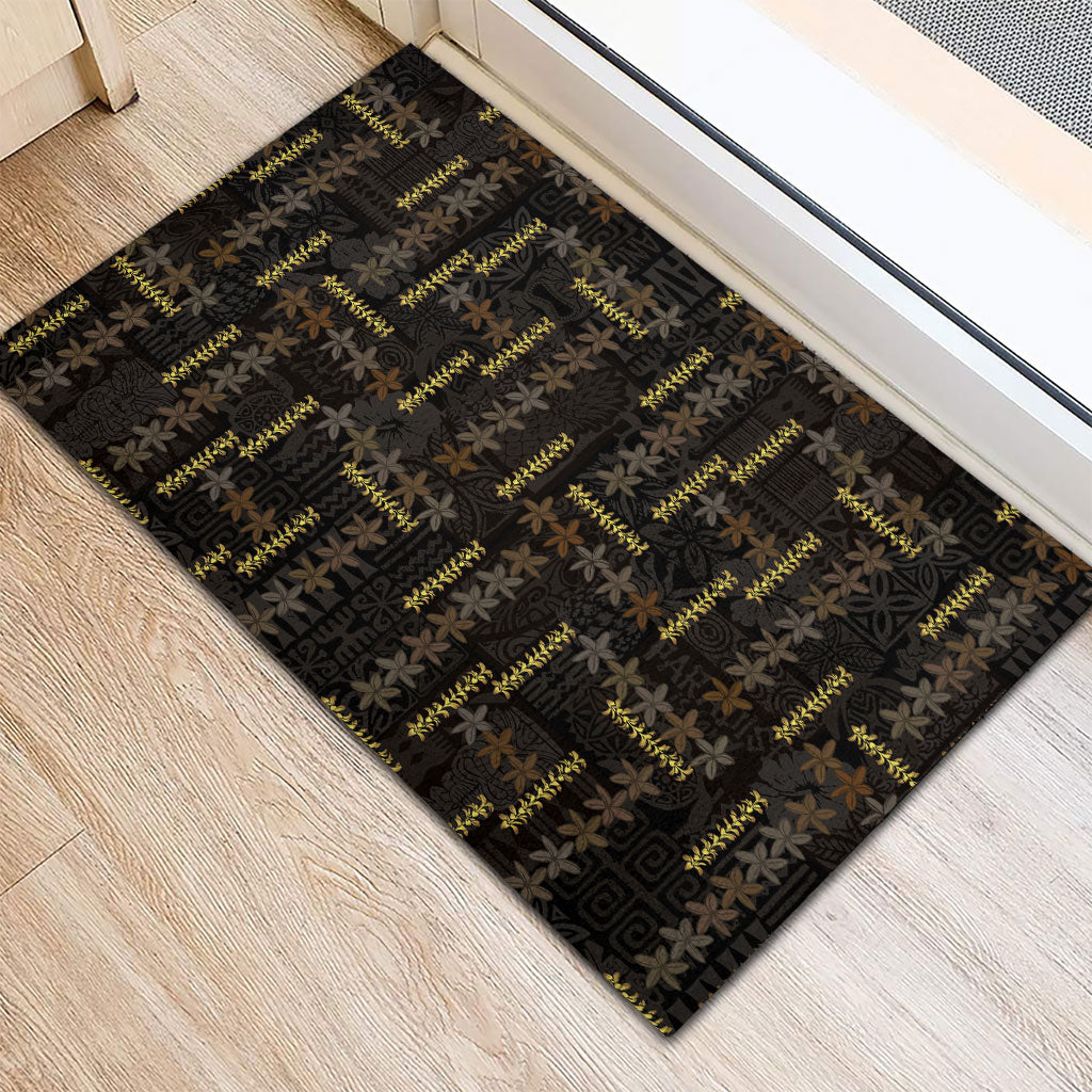 Hawaii Brown Plumeria Lei Black Rubber Doormat Frangipani Floral Heritage Art