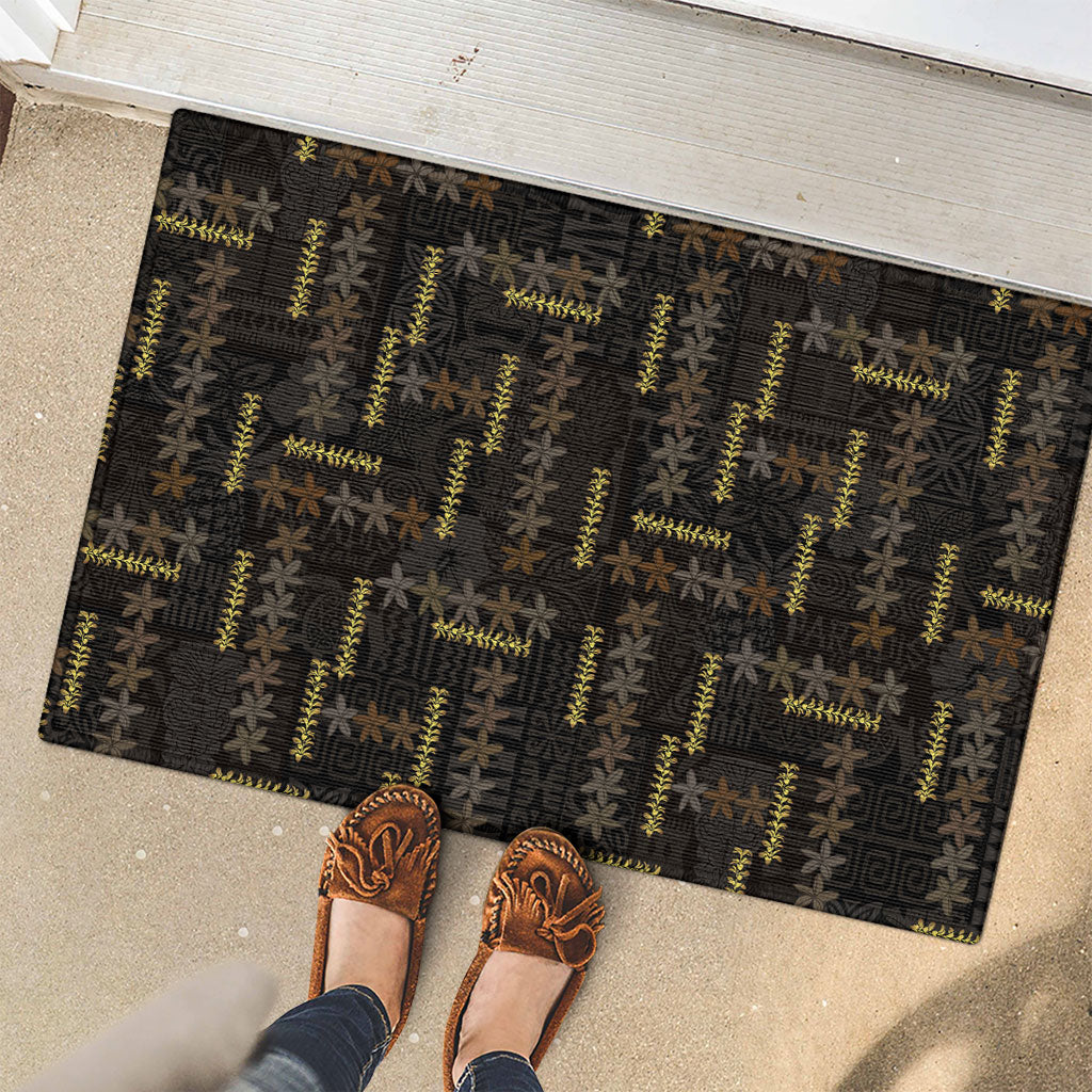 Hawaii Brown Plumeria Lei Black Rubber Doormat Frangipani Floral Heritage Art