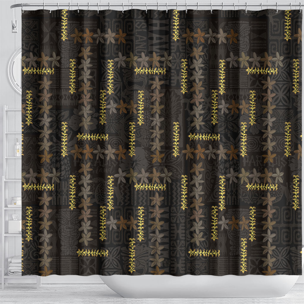 Hawaii Brown Plumeria Lei Black Shower Curtain Frangipani Floral Heritage Art