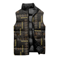 Hawaii Brown Plumeria Lei Black Sleeveless Puffer Jacket Frangipani Floral Heritage Art