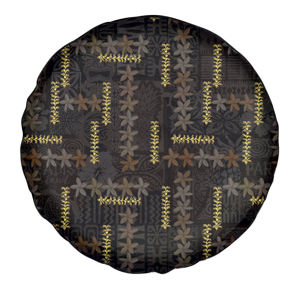 Hawaii Brown Plumeria Lei Black Spare Tire Cover Frangipani Floral Heritage Art LT01 - Polynesian Pride