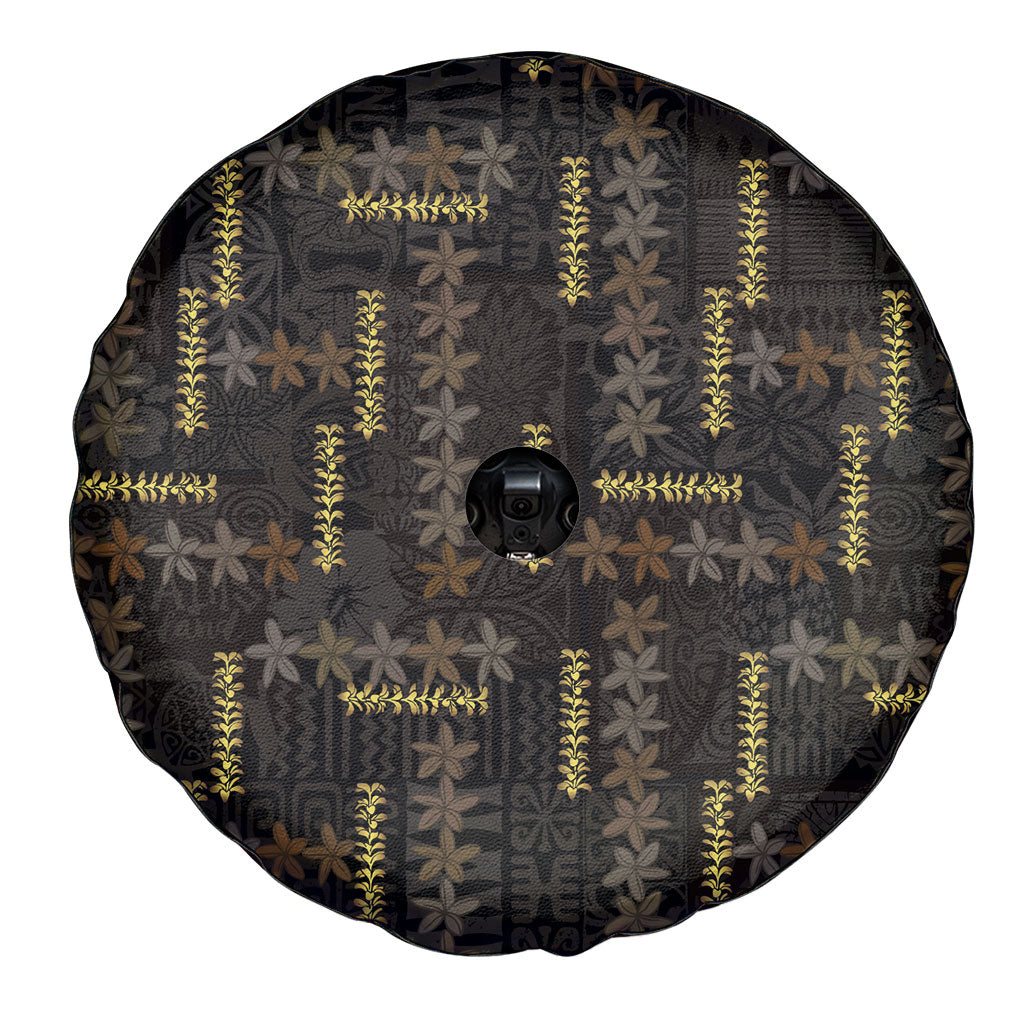 Hawaii Brown Plumeria Lei Black Spare Tire Cover Frangipani Floral Heritage Art LT01 - Polynesian Pride