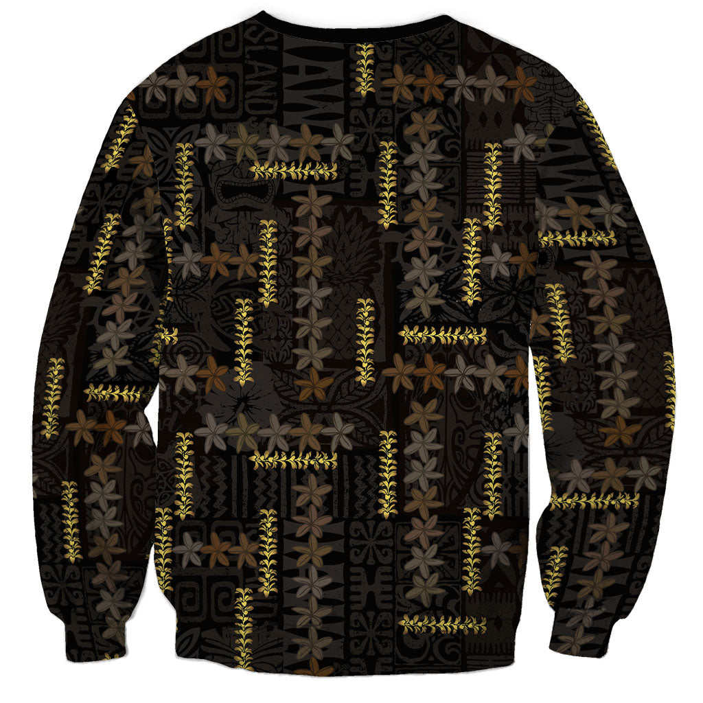 Hawaii Brown Plumeria Lei Black Sweatshirt Frangipani Floral Heritage Art LT01 - Polynesian Pride