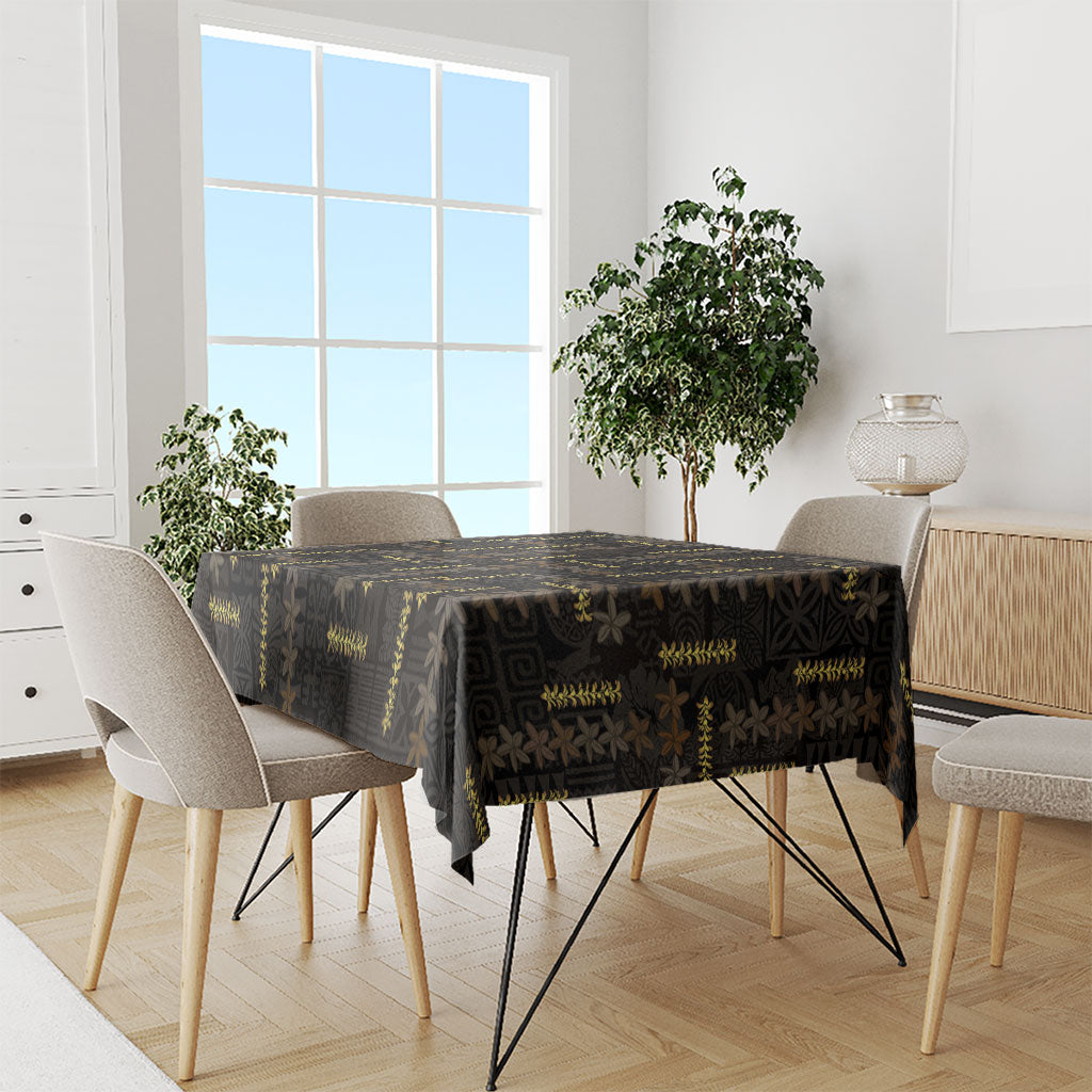 Hawaii Brown Plumeria Lei Black Tablecloth Frangipani Floral Heritage Art