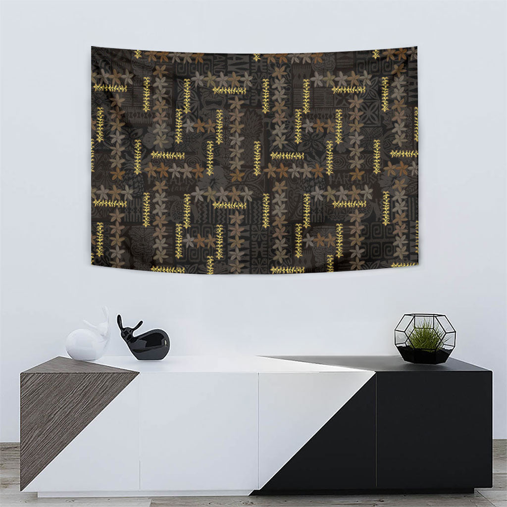 Hawaii Brown Plumeria Lei Black Tapestry Frangipani Floral Heritage Art