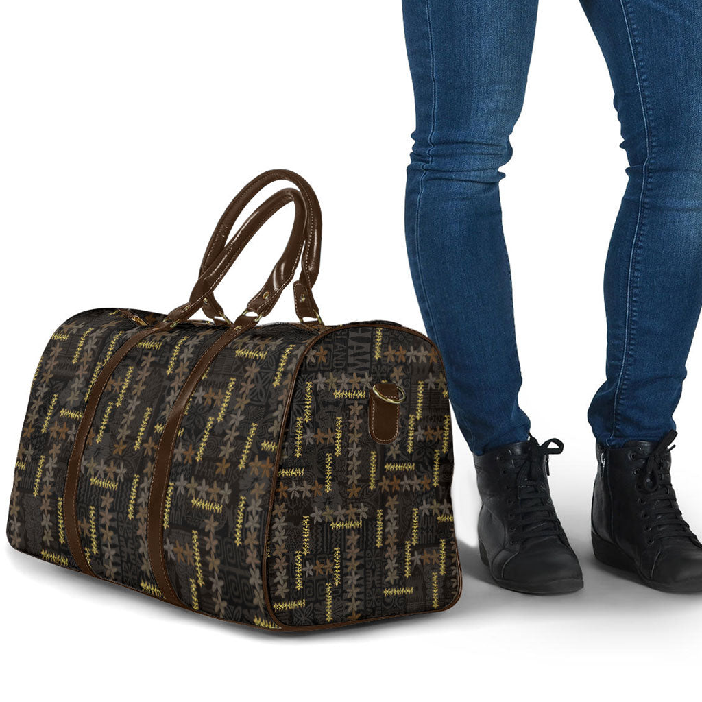 Hawaii Brown Plumeria Lei Black Travel Bag Frangipani Floral Heritage Art LT01 - Polynesian Pride