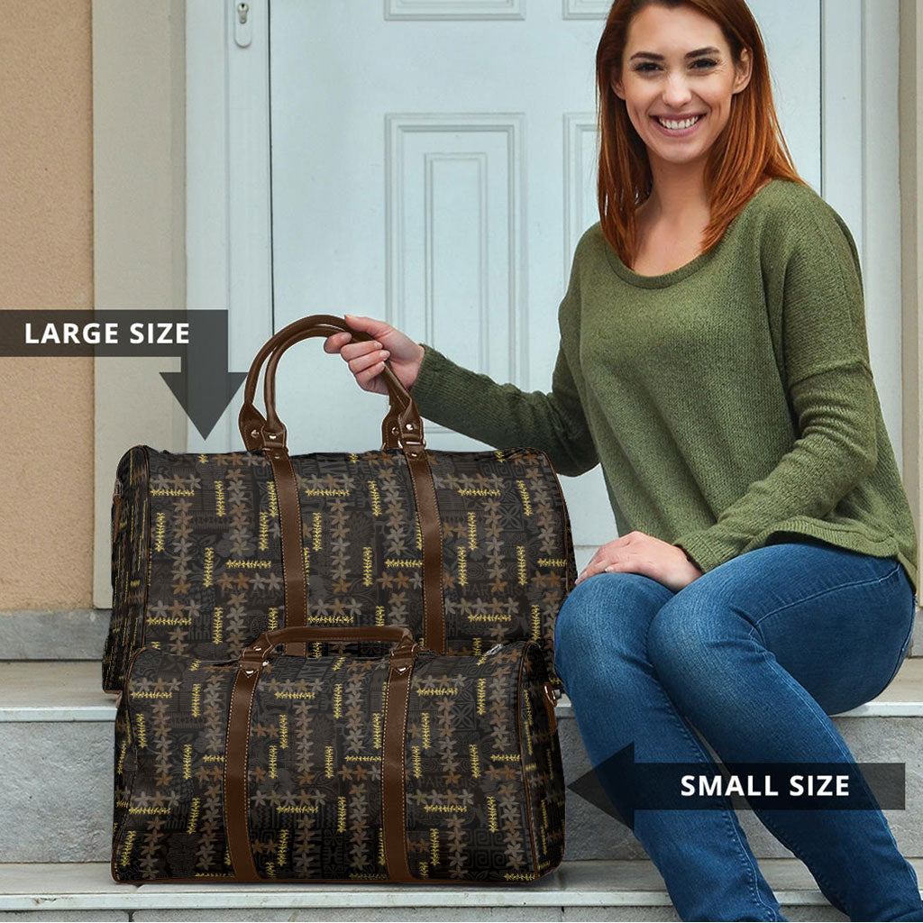 Hawaii Brown Plumeria Lei Black Travel Bag Frangipani Floral Heritage Art LT01 - Polynesian Pride