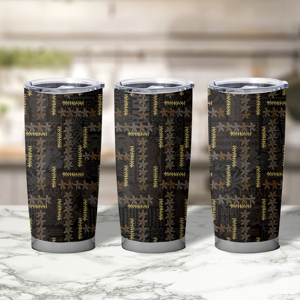 Hawaii Brown Plumeria Lei Black Tumbler Cup Frangipani Floral Heritage Art LT01 - Polynesian Pride