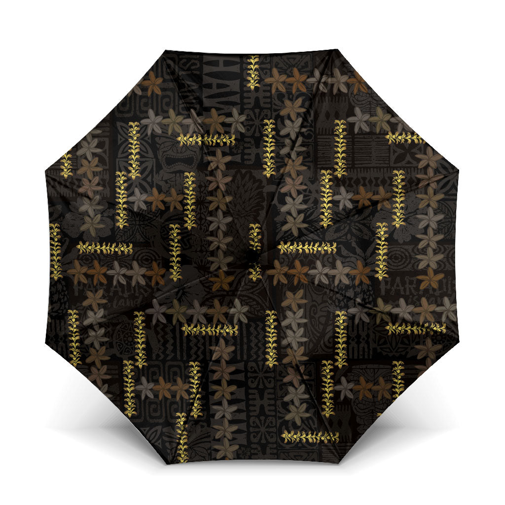 Hawaii Brown Plumeria Lei Black Umbrella Frangipani Floral Heritage Art