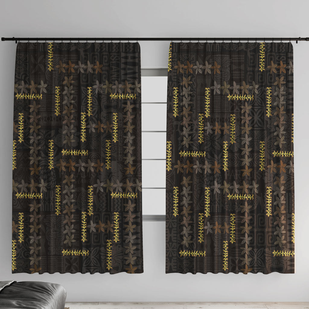 Hawaii Brown Plumeria Lei Black Window Curtain Frangipani Floral Heritage Art