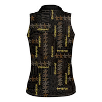 Hawaii Brown Plumeria Lei Black Women Sleeveless Polo Shirt Frangipani Floral Heritage Art LT01 - Polynesian Pride