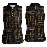 Hawaii Brown Plumeria Lei Black Women Sleeveless Polo Shirt Frangipani Floral Heritage Art LT01 - Polynesian Pride