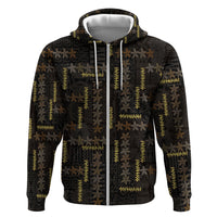 Hawaii Brown Plumeria Lei Black Zip Hoodie Frangipani Floral Heritage Art LT01 Zip Hoodie Black - Polynesian Pride