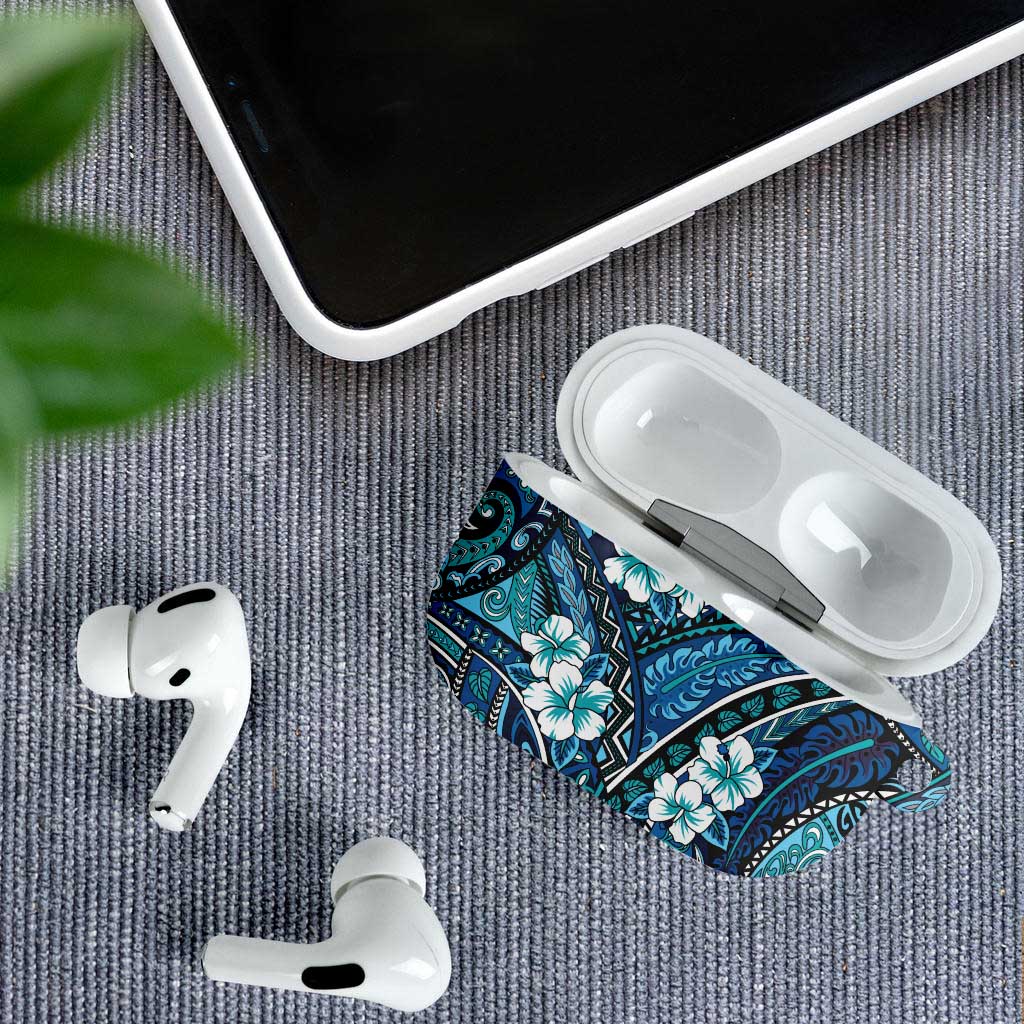 Polynesian Hibiscus Tropical Blue Floral AirPods Case Tribal Pattern - Polynesian Pride
