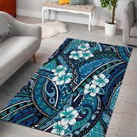 Polynesian Hibiscus Tropical Blue Floral Area Rug Tribal Pattern LT01 - Polynesian Pride