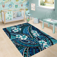 Polynesian Hibiscus Tropical Blue Floral Area Rug Tribal Pattern LT01 - Polynesian Pride