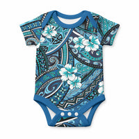 Polynesian Hibiscus Tropical Blue Floral Baby Onesie Tribal Pattern