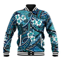 Polynesian Hibiscus Tropical Blue Floral Baseball Jacket Tribal Pattern LT01 Unisex Blue - Polynesian Pride