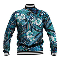 Polynesian Hibiscus Tropical Blue Floral Baseball Jacket Tribal Pattern LT01 - Polynesian Pride