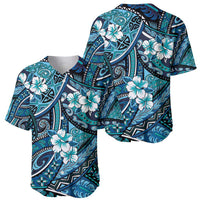 Polynesian Hibiscus Tropical Blue Floral Baseball Jersey Tribal Pattern LT01 - Polynesian Pride