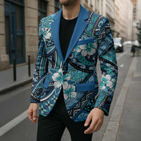 Polynesian Hibiscus Tropical Blue Floral Blazer Tribal Pattern - Polynesian Pride