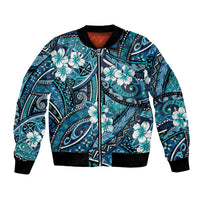 Polynesian Hibiscus Tropical Blue Floral Bomber Jacket Tribal Pattern LT01 Unisex Blue - Polynesian Pride