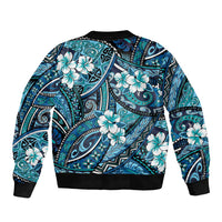 Polynesian Hibiscus Tropical Blue Floral Bomber Jacket Tribal Pattern LT01 - Polynesian Pride