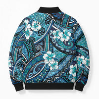 Polynesian Hibiscus Tropical Blue Floral Bomber Puffer Jacket Tribal Pattern - Polynesian Pride