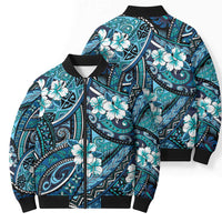 Polynesian Hibiscus Tropical Blue Floral Bomber Puffer Jacket Tribal Pattern - Polynesian Pride