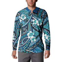 Polynesian Hibiscus Tropical Blue Floral Button Sweatshirt Tribal Pattern LT01 - Polynesian Pride