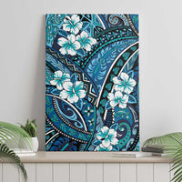 Polynesian Hibiscus Tropical Blue Floral Canvas Wall Art Tribal Pattern - Polynesian Pride