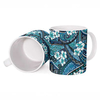 Polynesian Hibiscus Tropical Blue Floral Ceramic Mug Tribal Pattern - Polynesian Pride