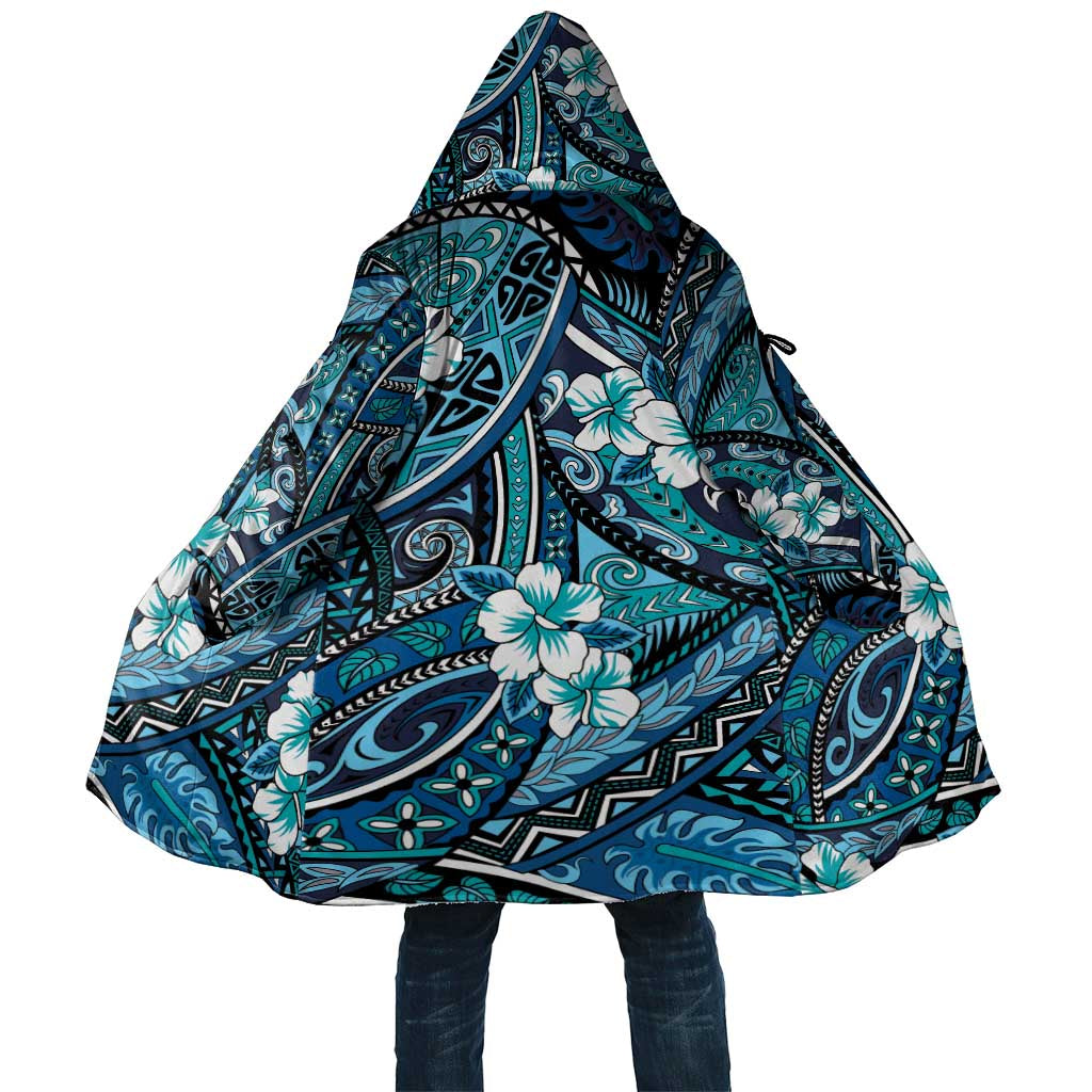 Polynesian Hibiscus Tropical Blue Floral Cloak Tribal Pattern - Polynesian Pride