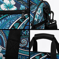 Polynesian Hibiscus Tropical Blue Floral Duffle Bag Tribal Pattern
