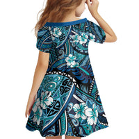 Polynesian Hibiscus Tropical Blue Floral Family Matching Summer Maxi Dress and Hawaiian Shirt Tribal Pattern - Polynesian Pride