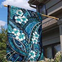 Polynesian Hibiscus Tropical Blue Floral Garden Flag Tribal Pattern - Polynesian Pride