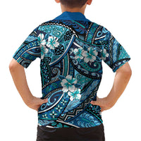 Polynesian Hibiscus Tropical Blue Floral Hawaiian Shirt Tribal Pattern - Polynesian Pride