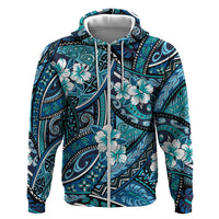 Polynesian Hibiscus Tropical Blue Floral Hoodie Tribal Pattern - Polynesian Pride