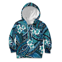 Polynesian Hibiscus Tropical Blue Floral Kid Hoodie Tribal Pattern - Polynesian Pride
