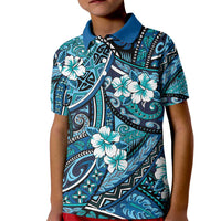 Polynesian Hibiscus Tropical Blue Floral Kid Polo Shirt Tribal Pattern LT01 Kid Blue - Polynesian Pride