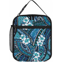 Polynesian Hibiscus Tropical Blue Floral Lunch Bag Tribal Pattern