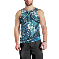 Polynesian Hibiscus Tropical Blue Floral Men Tank Top Tribal Pattern - Polynesian Pride