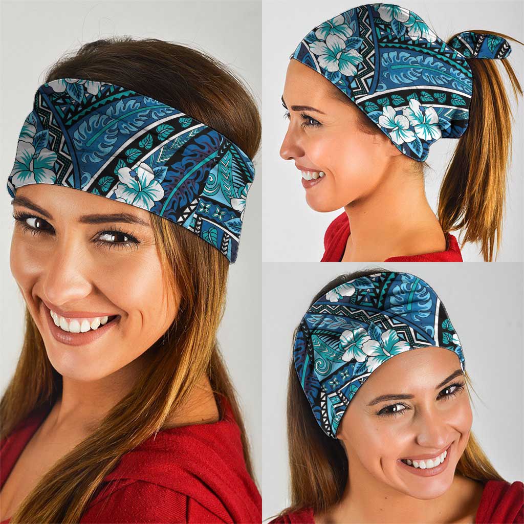 Polynesian Hibiscus Tropical Blue Floral Neck Gaiter Tribal Pattern - Polynesian Pride